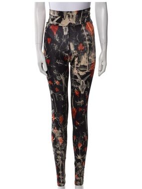 Jean Paul Gaultier Black Leggings with Red and Cream Floral Motif